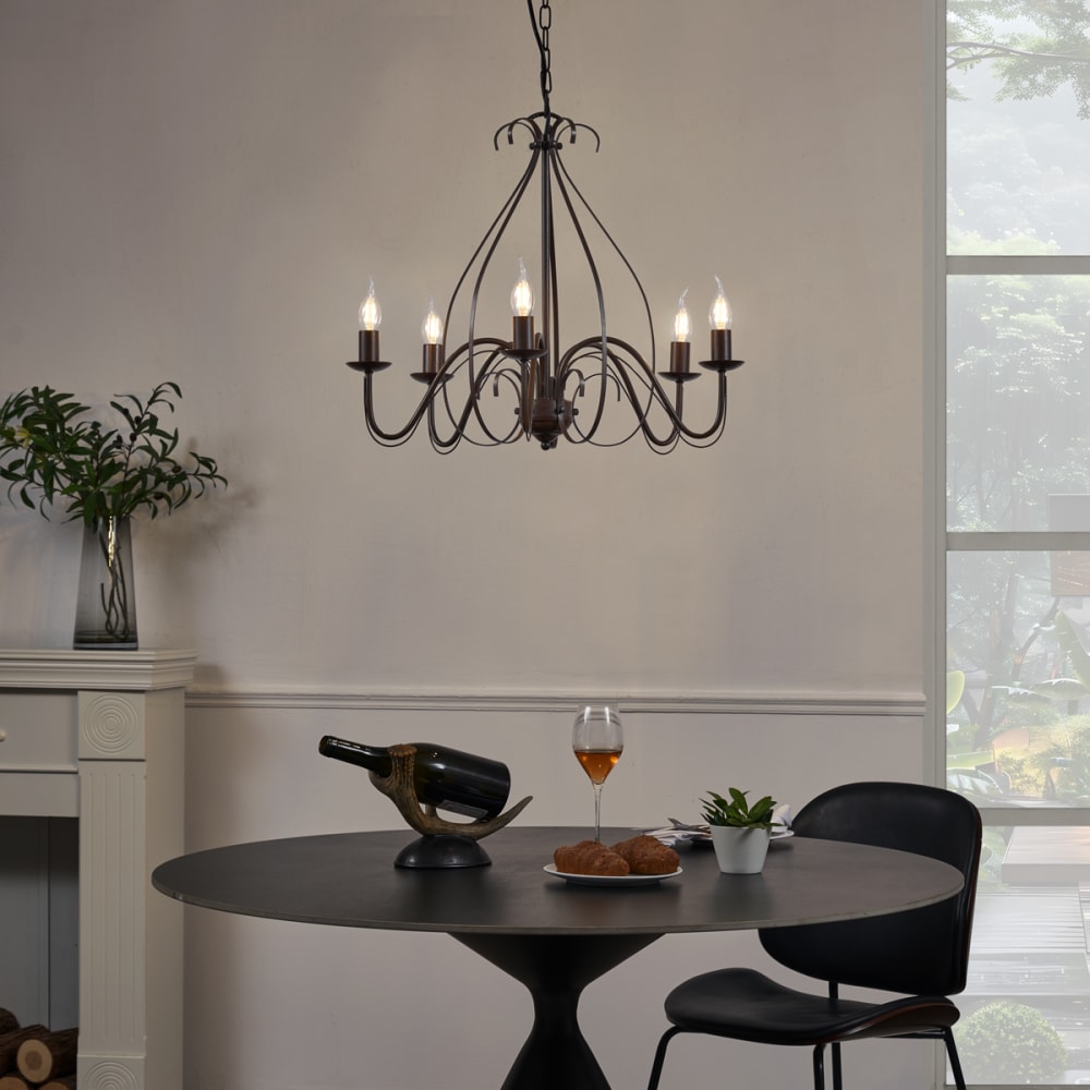 Lustre classique brun rouille 5 lumières
