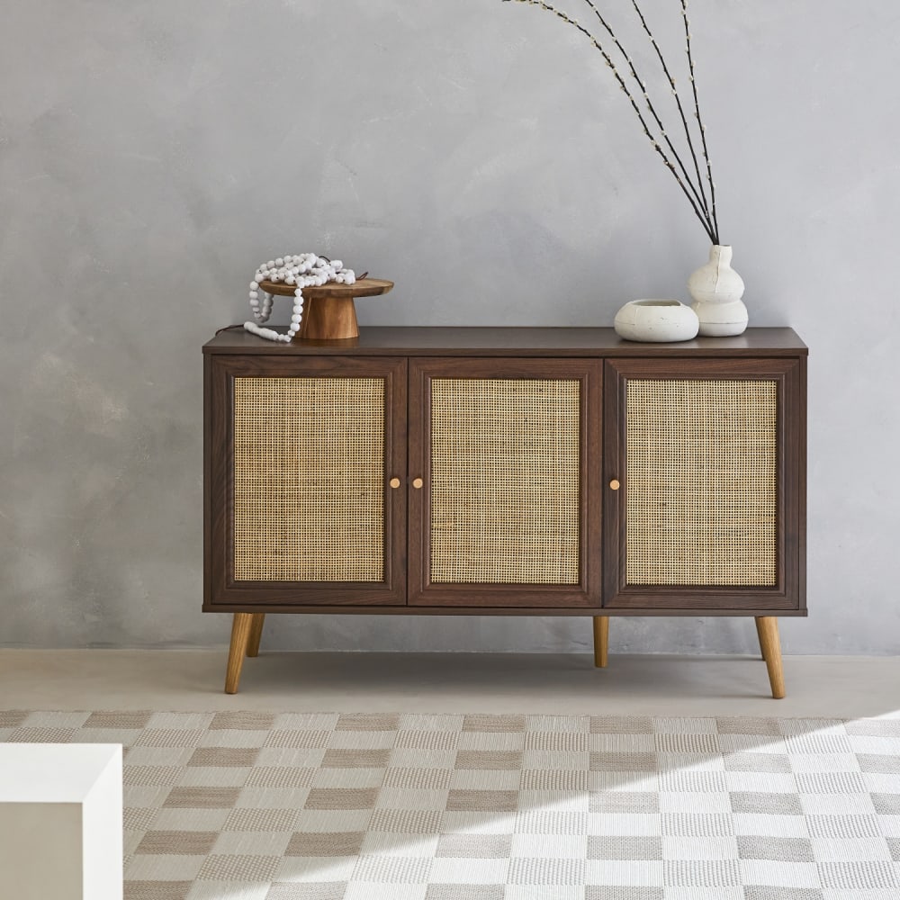 sweeek Sideboard mit Rattan-Geflecht, B 120 cm style classic chic Braun Spanplatte