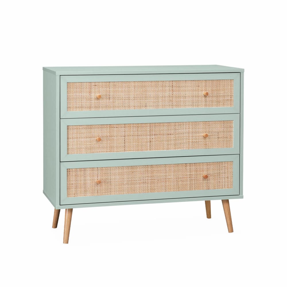 Cómoda de caña con 3 cajones, verde celadón - Maisons du Monde