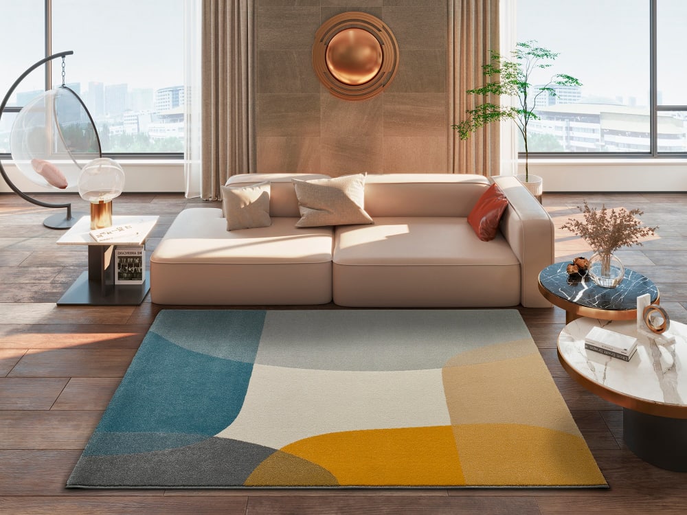 Tapis formes en écru, moutarde et bleu 80x150 cm — vue 3