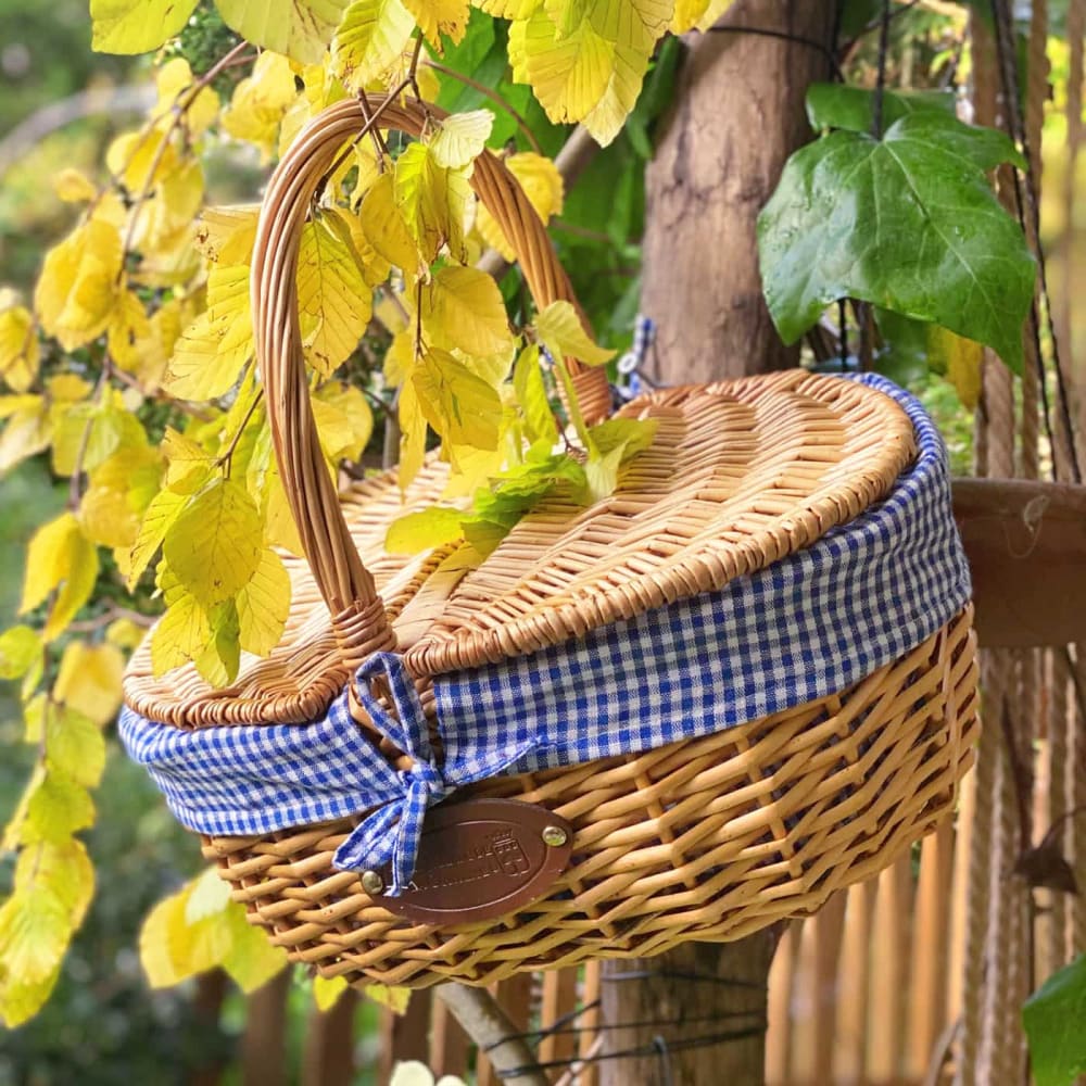 Panier en osier campagne tissu vichy bleu - Maisons du Monde