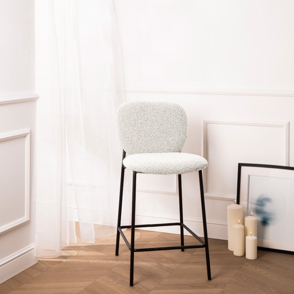 Lot de 2 tabourets de bar en tissu bouclette et métal h65cm - écru - Maisons du Monde