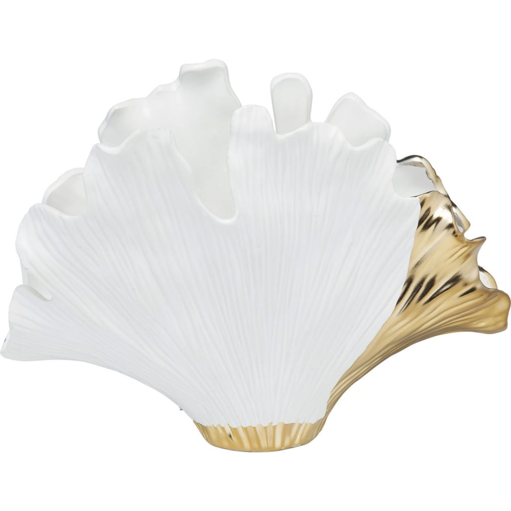 Kare Design Vase feuille de ginkgo en grès blanc et doré h45 style classique chic