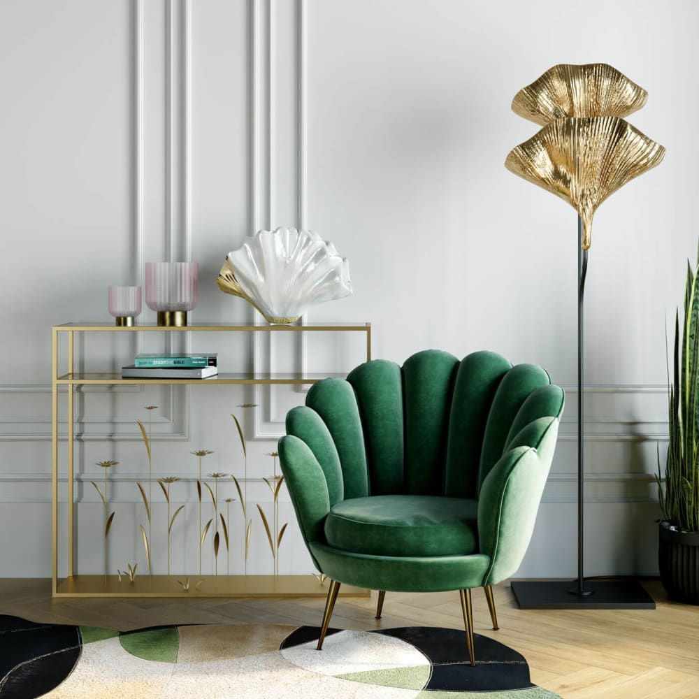 Vase feuille de ginkgo en grès blanc et doré h45 - Maisons du Monde