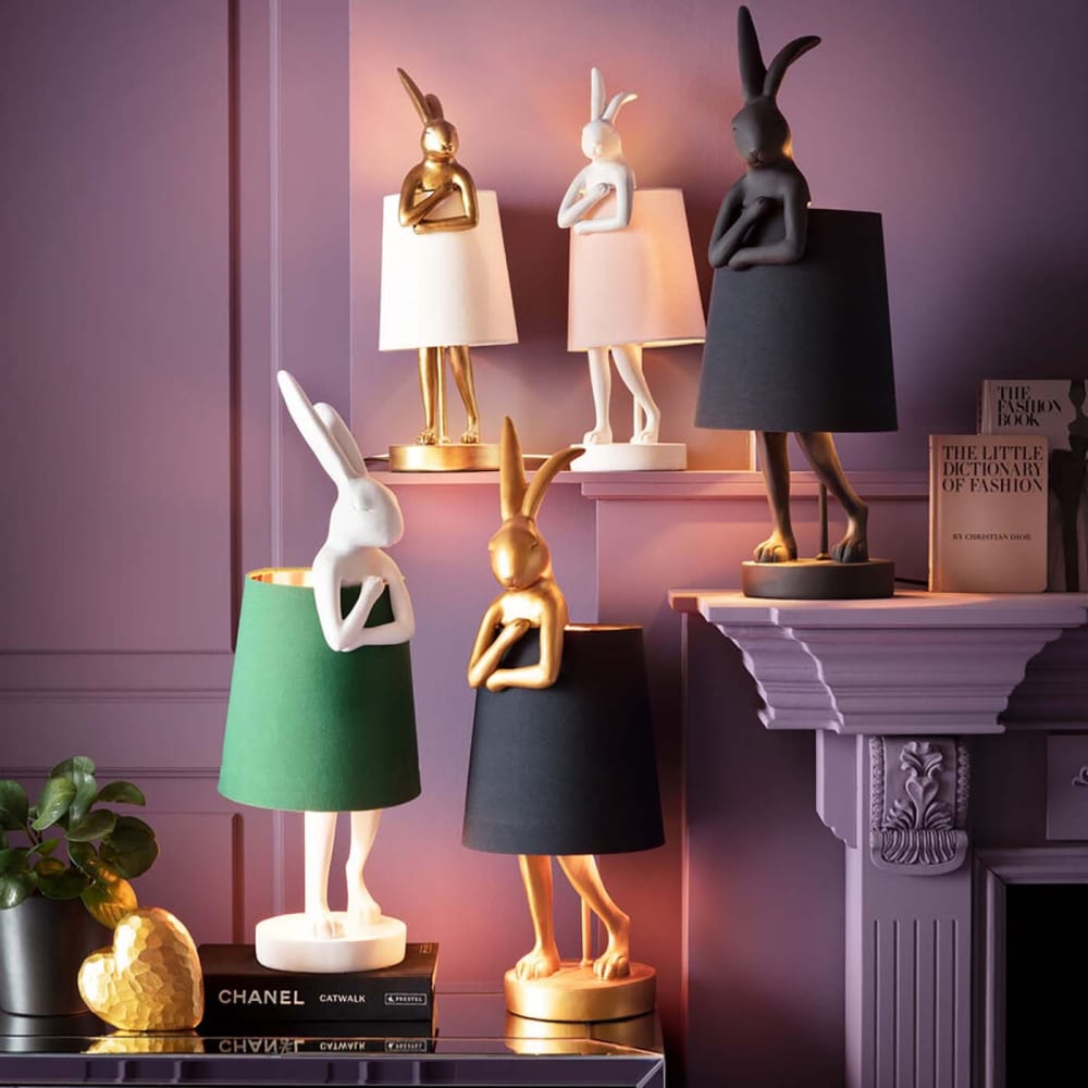 Lampe lapin en polyrésine dorée et lin noir h68 — vue 3