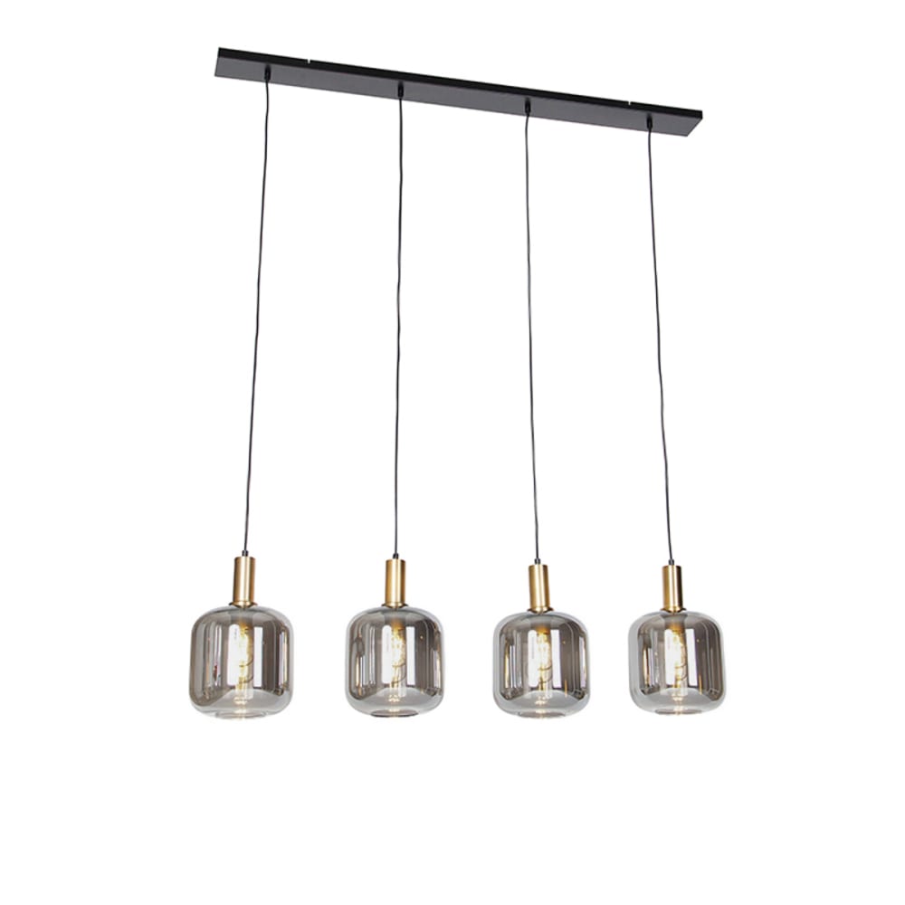 lampara colgante negra dorado cristal ahumado 4 luces
