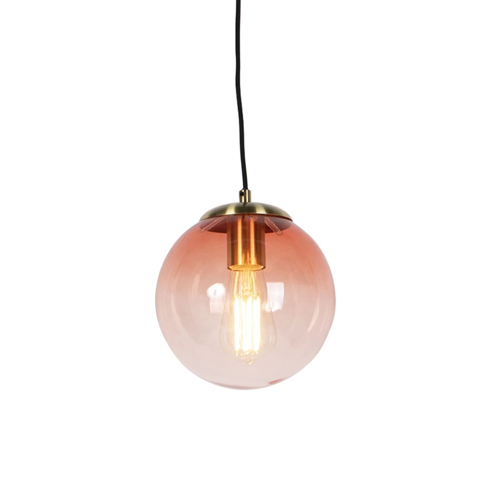 lampara colgante esfera laton cristal rosa 20 cm