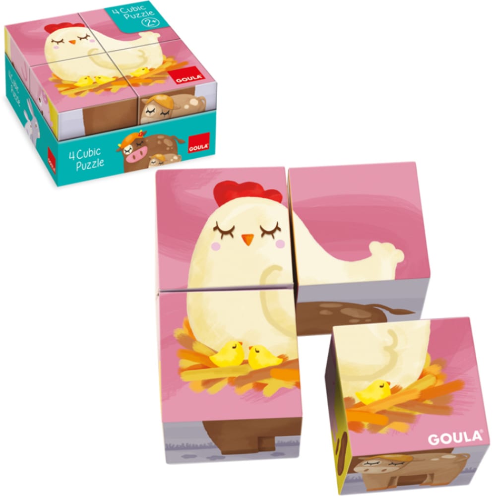 Goula Puzzle cube bébé animaux de la ferme (4 pièces) Multicolore Carton - 14x7x14cm
