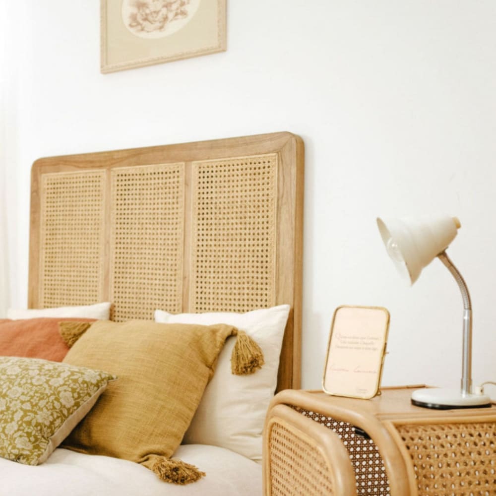 Tête de lit simple bois massif cannage naturel 115 x 92 cm