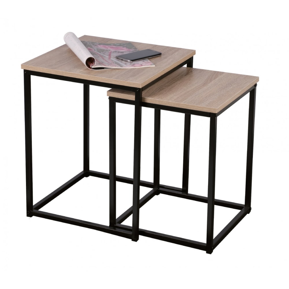 Set de 2 tables d'appoint gigognes en bois et métal noir 40x40x50cm - Maisons du Monde