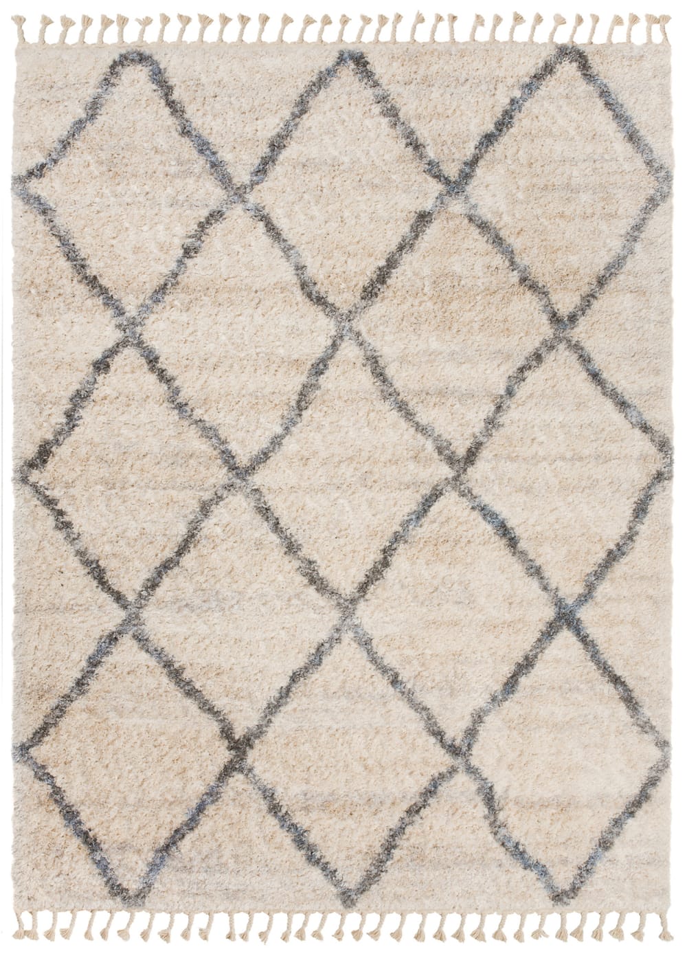 Tappeto shaggy crema grigio frange geometrico 80 x 200 cm - Modello Contemporaneo - Grigio - PVC - Cloruro di polivinile