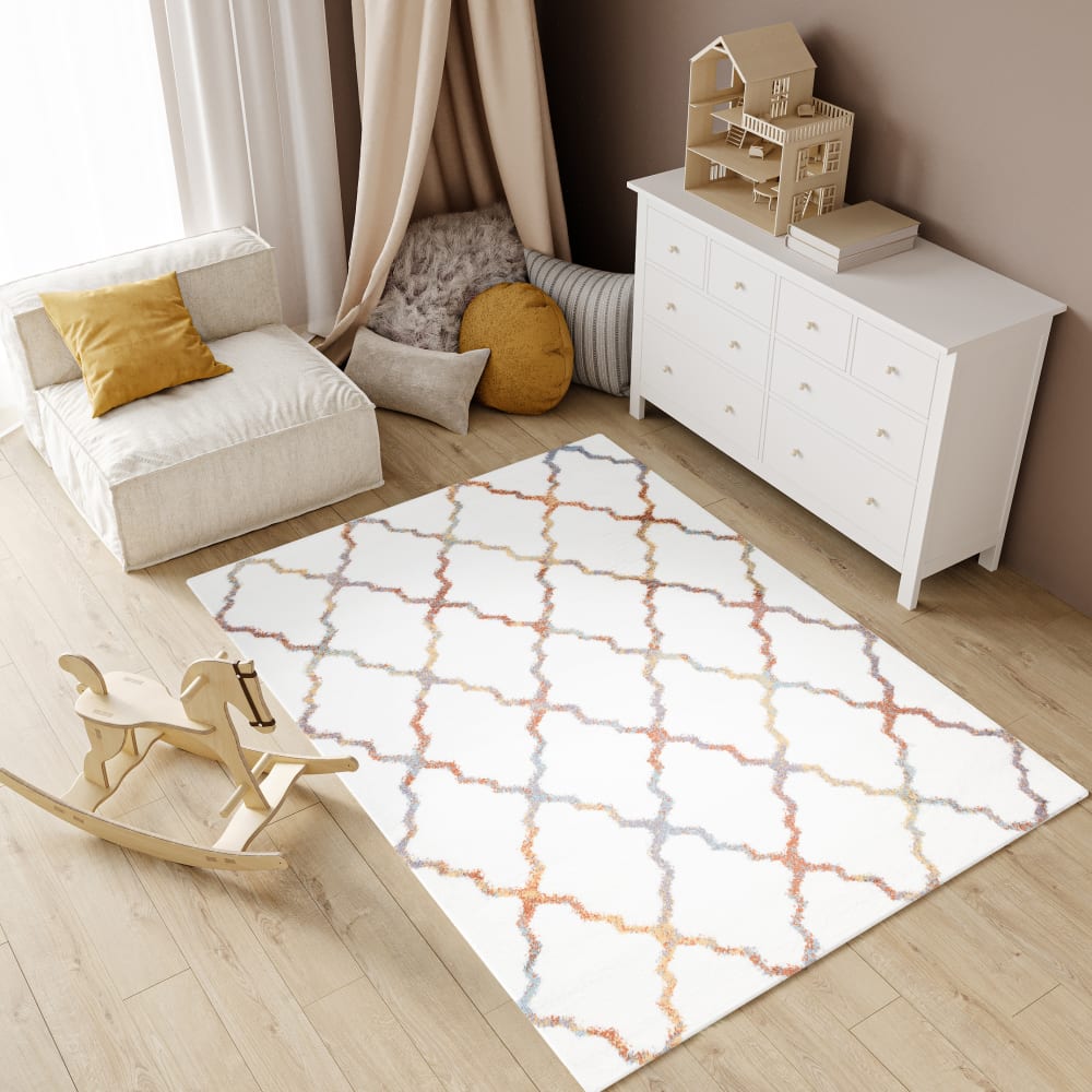 Alfombra shaggy blanco multicolor geométrico 140 x 200 cm - Maisons du Monde