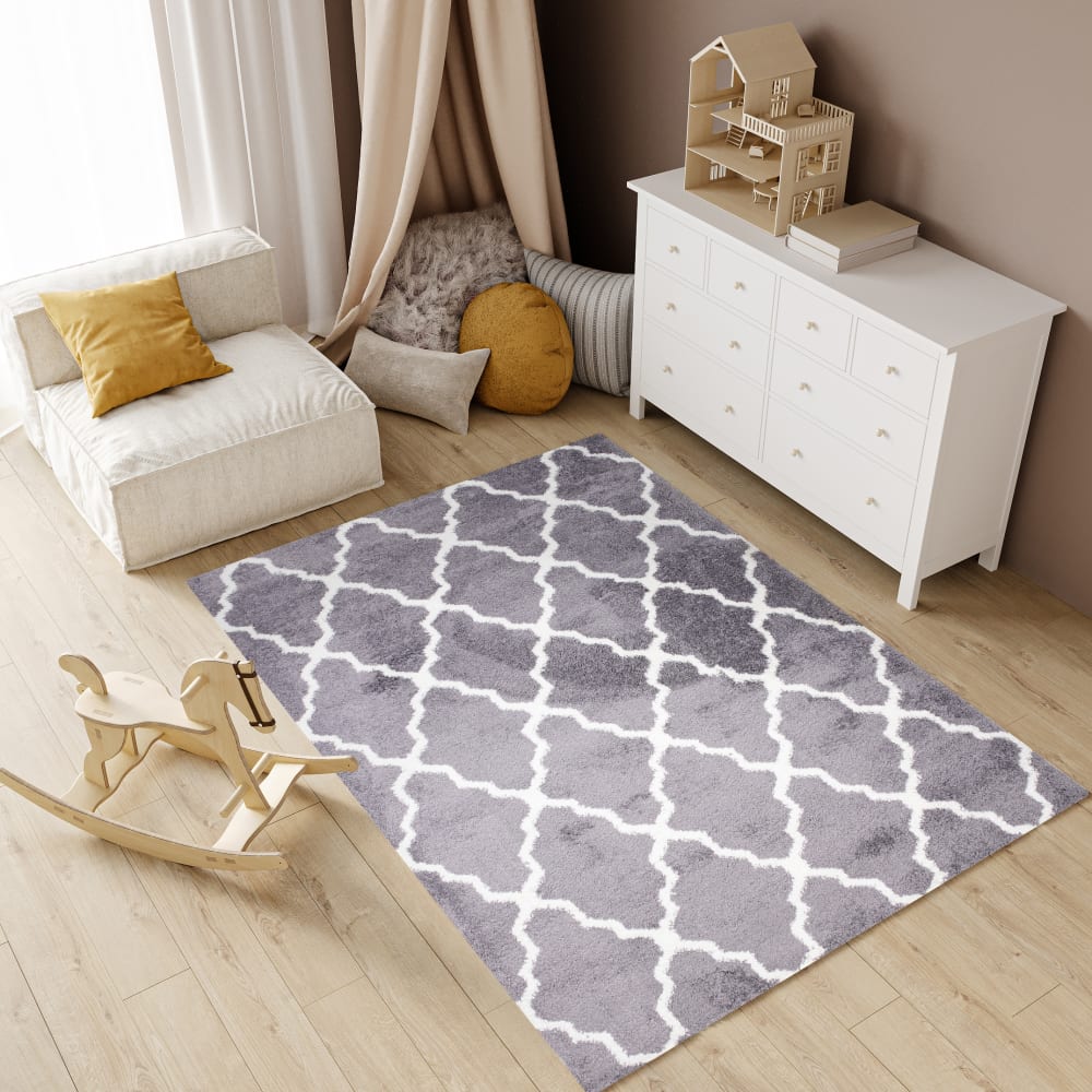 Alfombra shaggy gris blanco geométrico 140 x 200 cm - Maisons du Monde