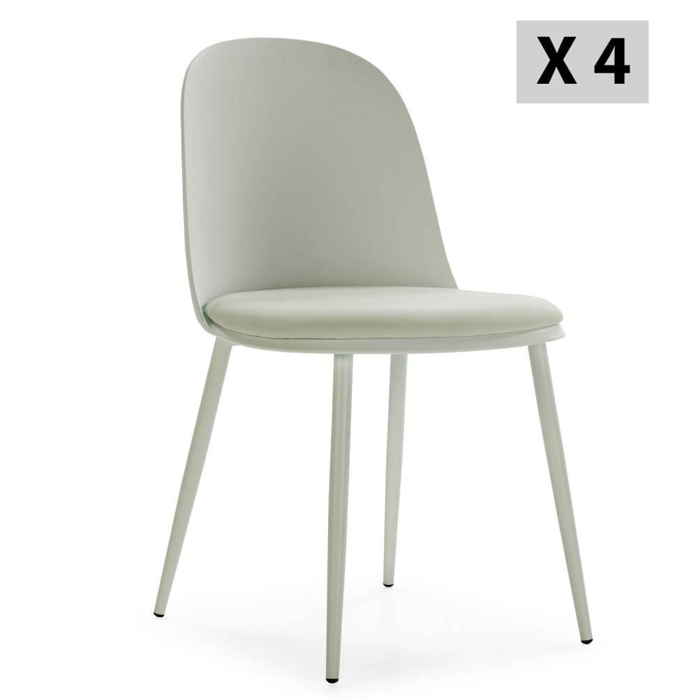 Set de 4 sillas verde, patas metálicas y asiento tapizado