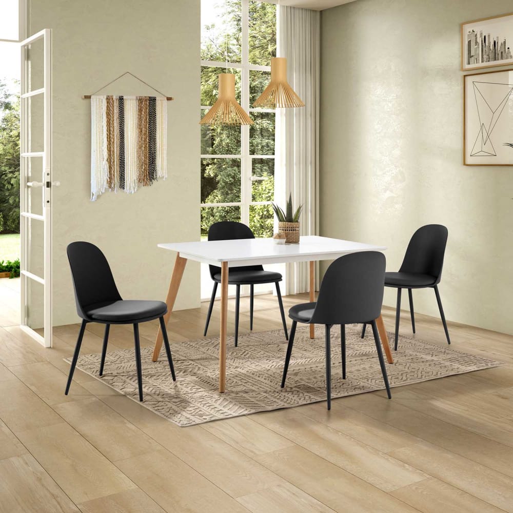 HOMN Lot de 4 chaises noir, pieds en métal et assise rembourrée style contemporain Noir Résine - 45x83x52cm