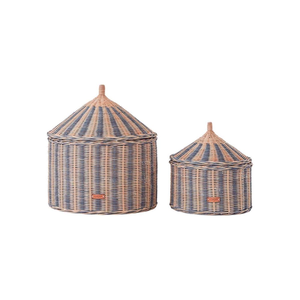 OYOY Living Design Lot de 2 paniers bleu en rotin ø50xh41cm / ø36xh36cm style contemporain