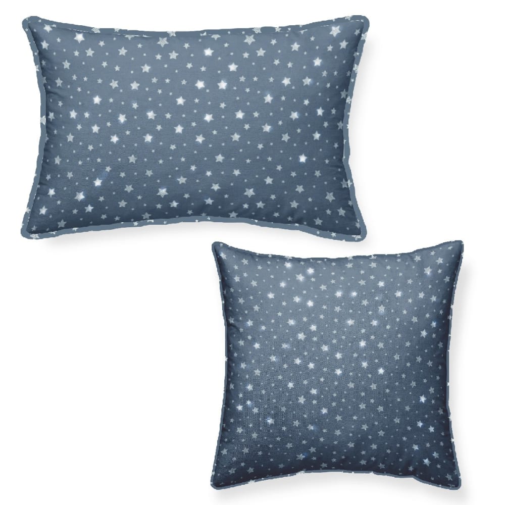 Lot de 2 Coussins imprimé en Coton Bleu 40x40 et 30x50 cm