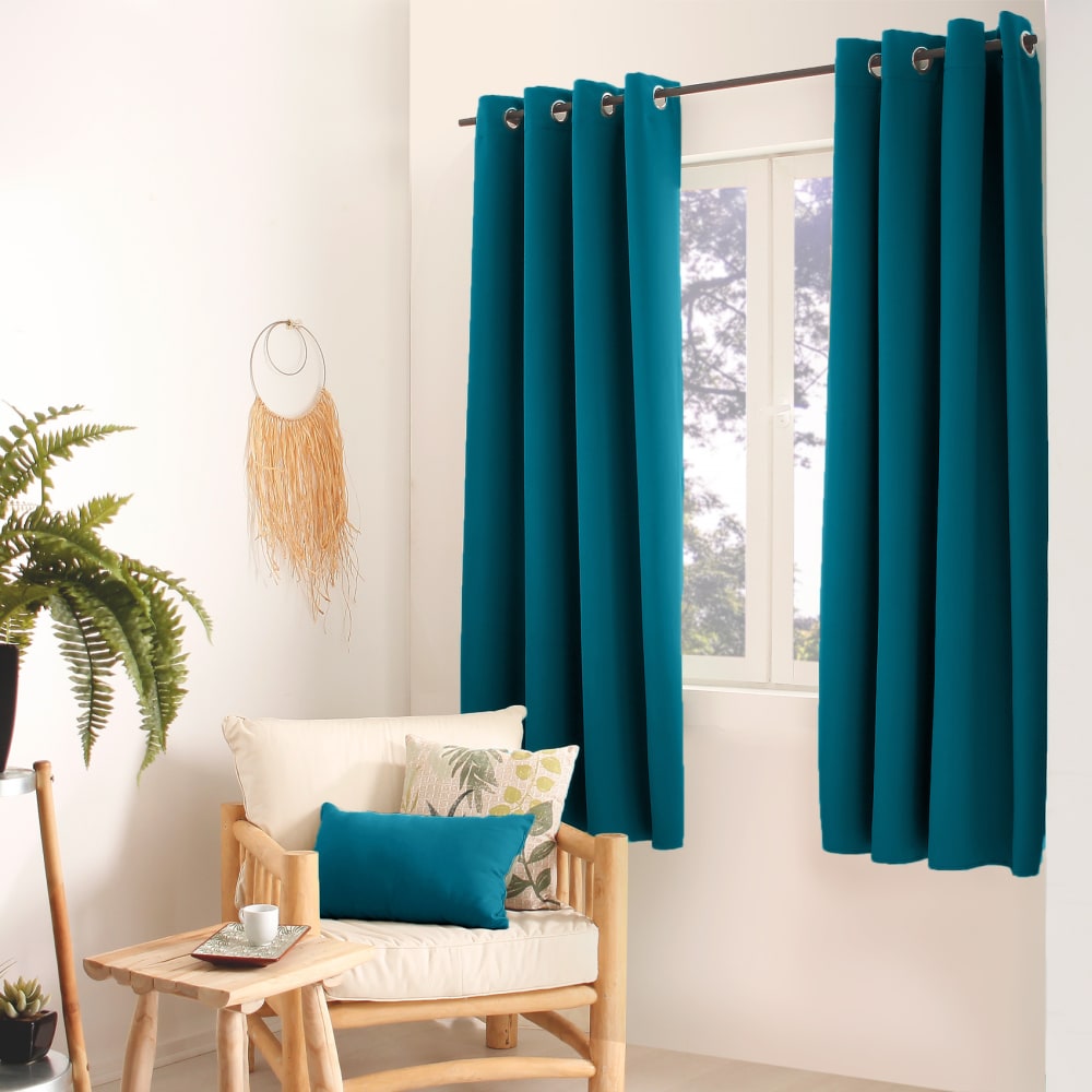 Home Maison Einfarbiger Verdunkelungsvorhang mit 8 Ösen style modern Blau Pes - Polyester