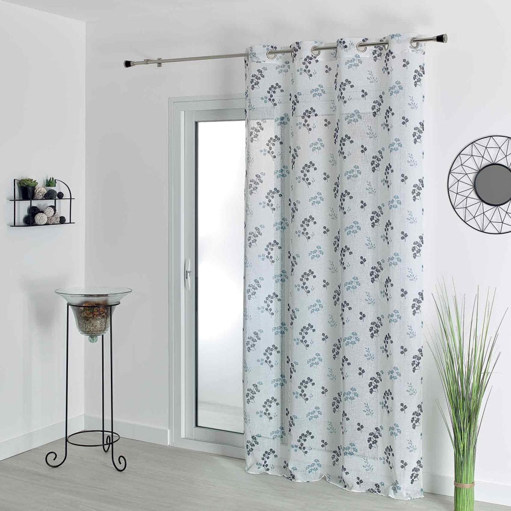 Voilage tamisant en étamine fleurie polyester gris clair 140x240 cm