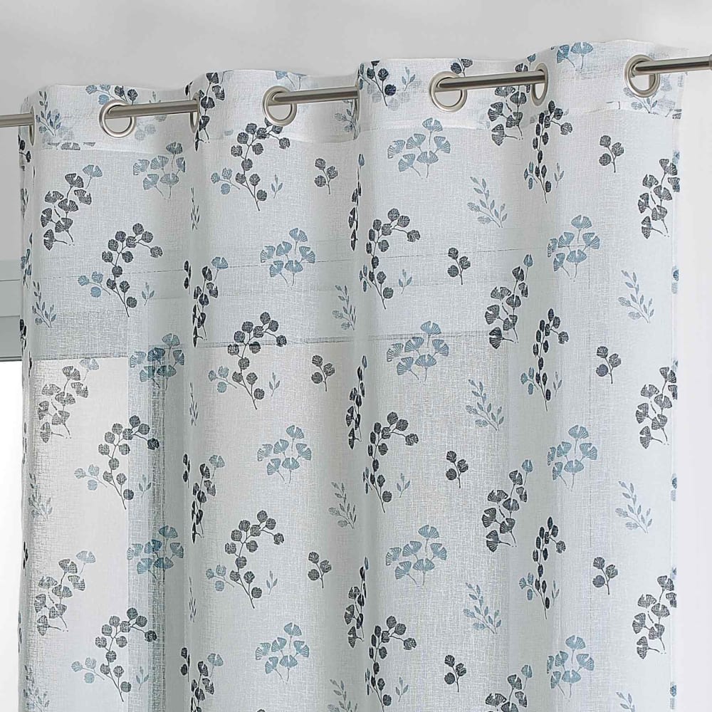 Voilage tamisant en étamine fleurie polyester gris clair 140x240 cm - Maisons du Monde