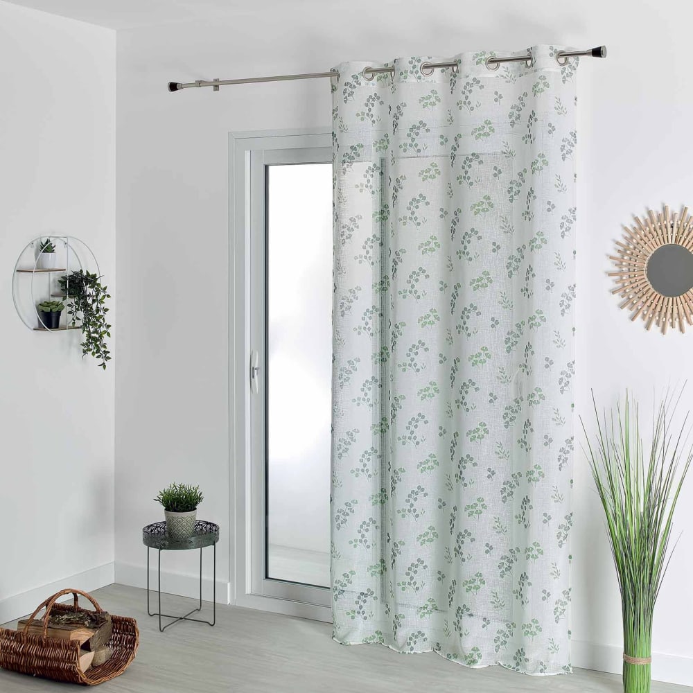 Voilage tamisant en étamine fleurie polyester vert 140x240 cm