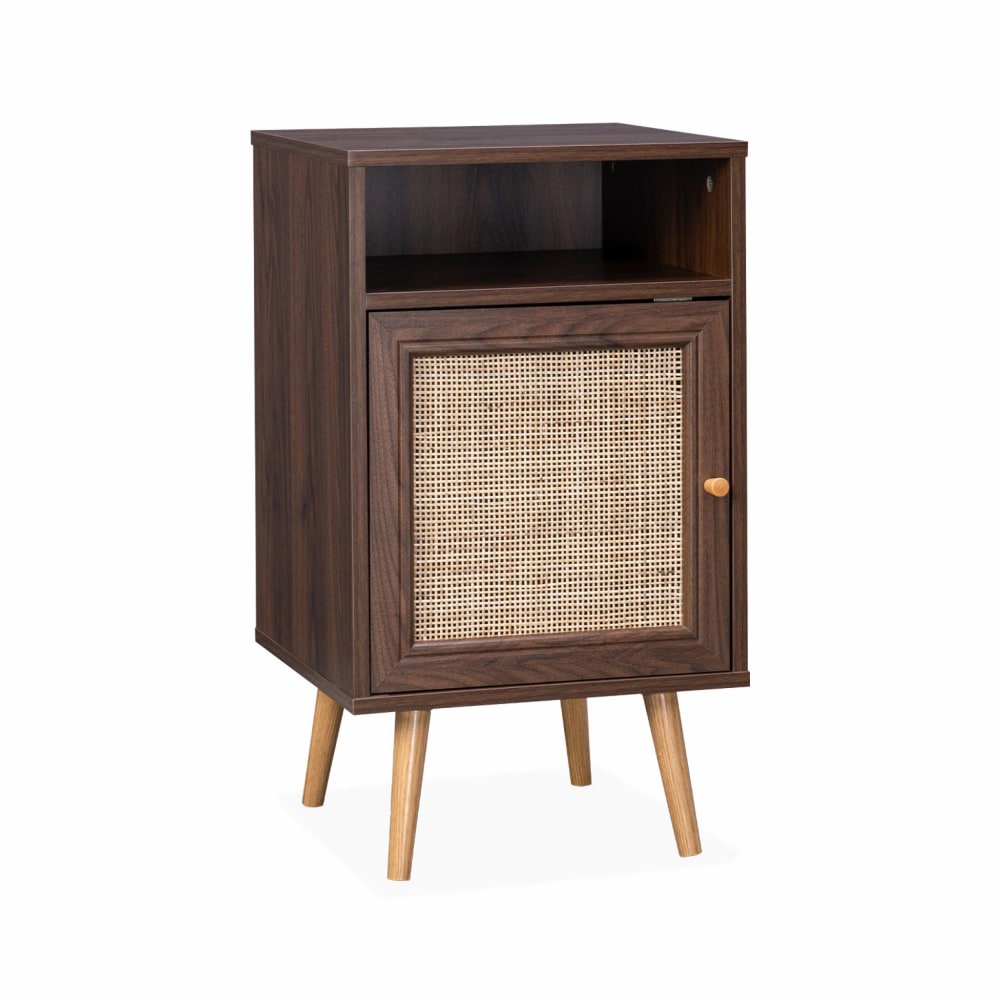 Table de chevet en cannage couleur bois foncé