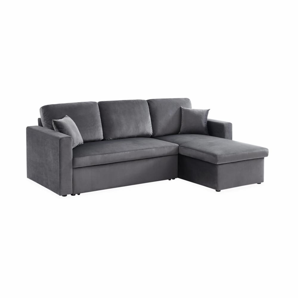 Canapé d'angle convertible 3 places en velours gris foncé - Maisons du Monde