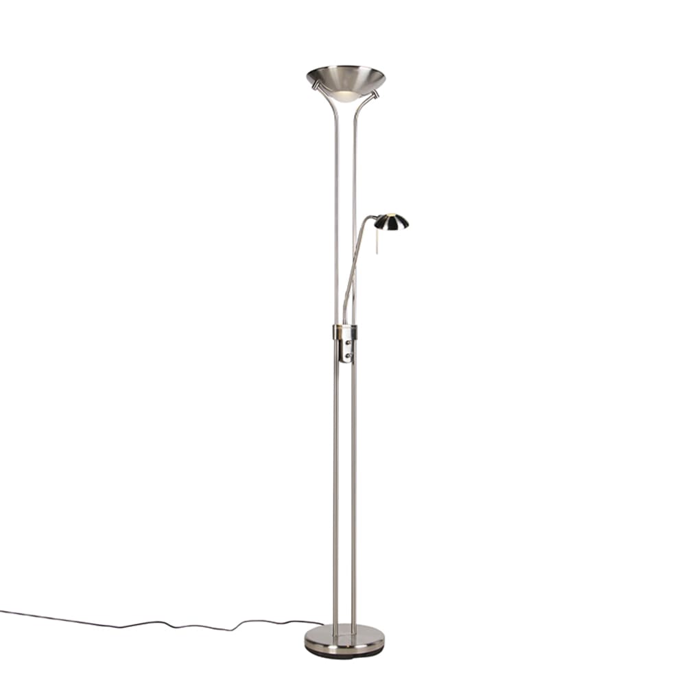 QAZQA Stehleuchte aus Stahl mit Leseleuchte inkl. LED und Dimmer style modern Silber Metall