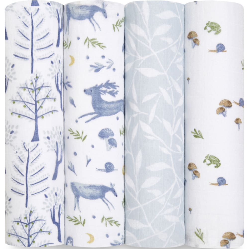 Aden + Anais Lot de 4 maxi langes en coton bio Outdoors (120 x 120 cm) Bleu Coton - 120x120x0cm