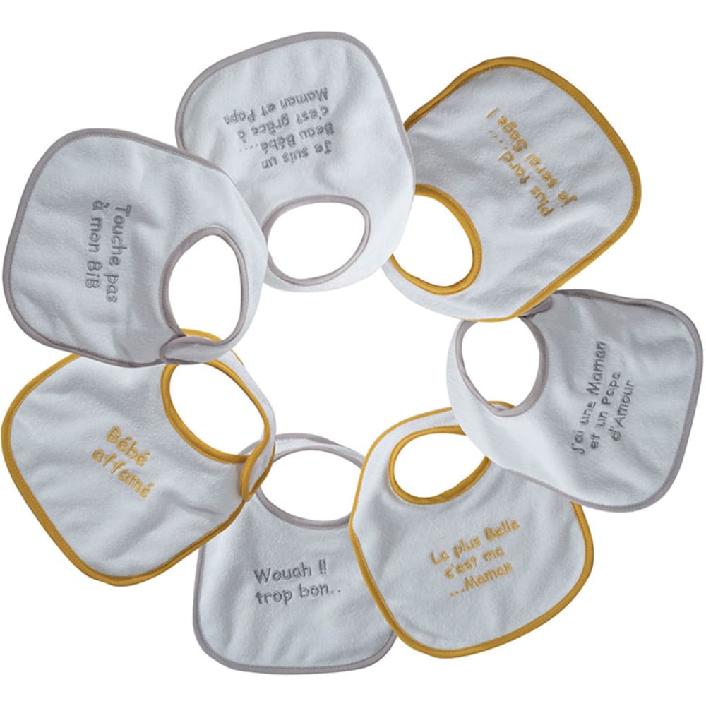 Trois kilos sept - Lot de 7 bavoirs de naissance à velcro Maman et papa d'amour
