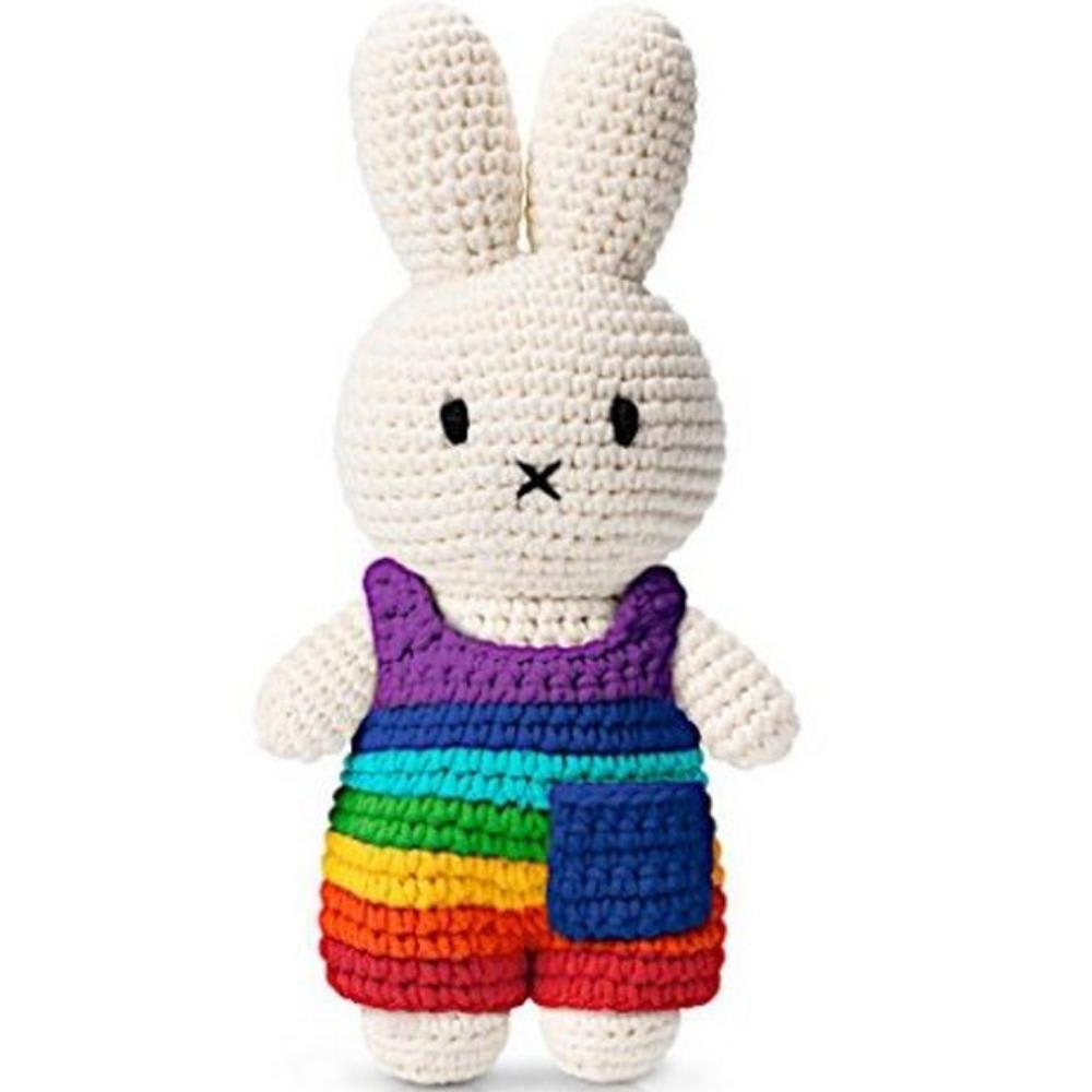 Just Dutch - Peluche tricotée Miffy salopette Arc-en-ciel (25 cm)