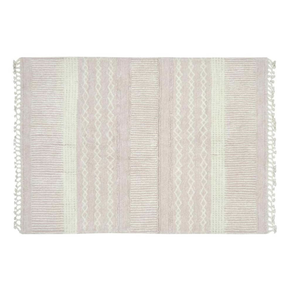 Alfombra lavable de lana blanco y rosa 140 x 200