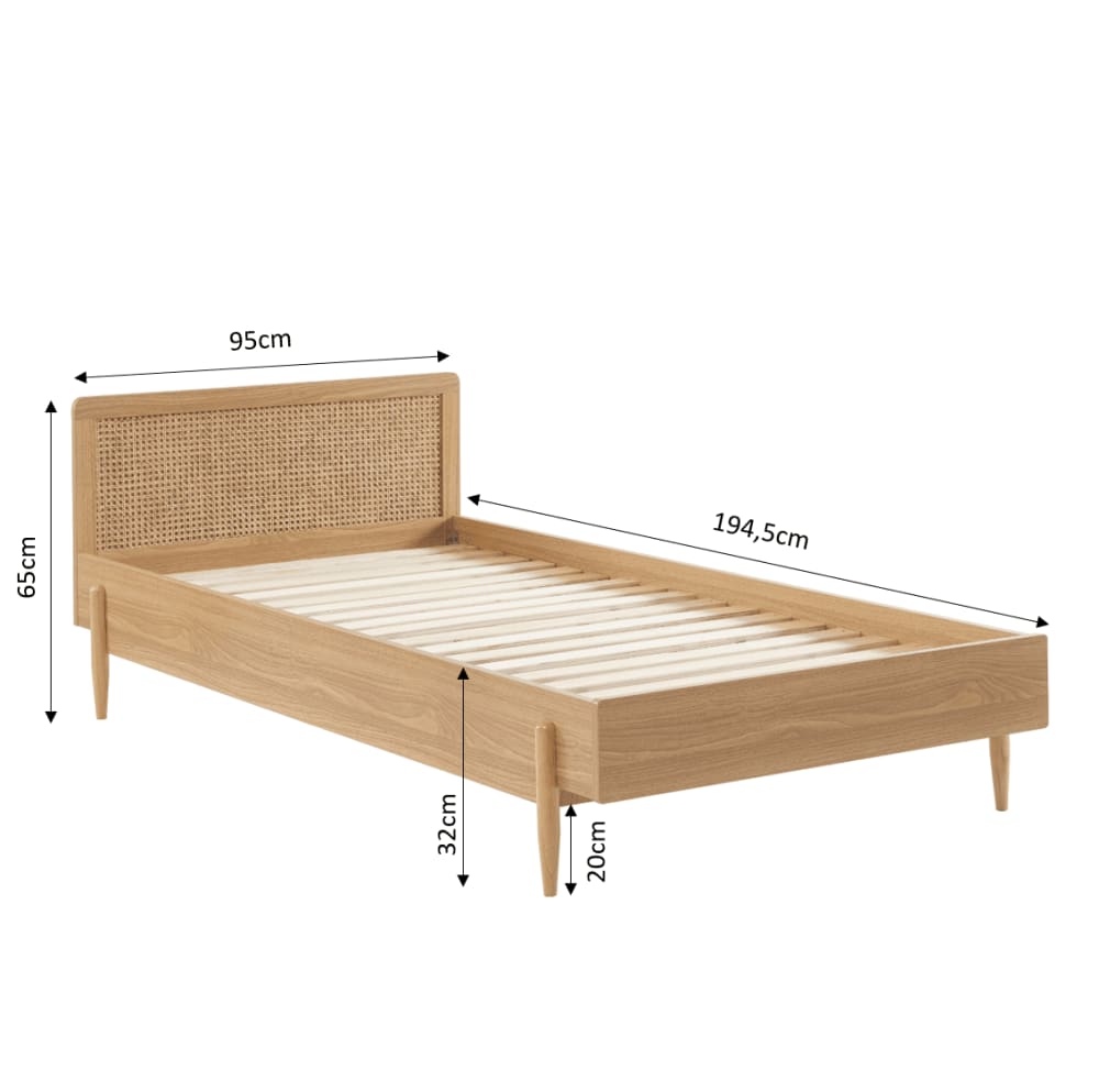 Lit enfant  cannage rotin et effet bois  90x190 sommier inclus (Baita) - Image 2