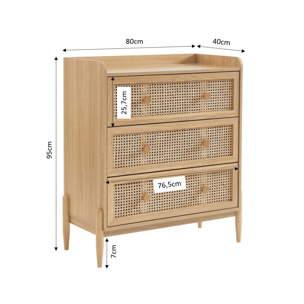 Commode  cannage rotin et effet bois 3 tiroirs (Baita) - Image 2