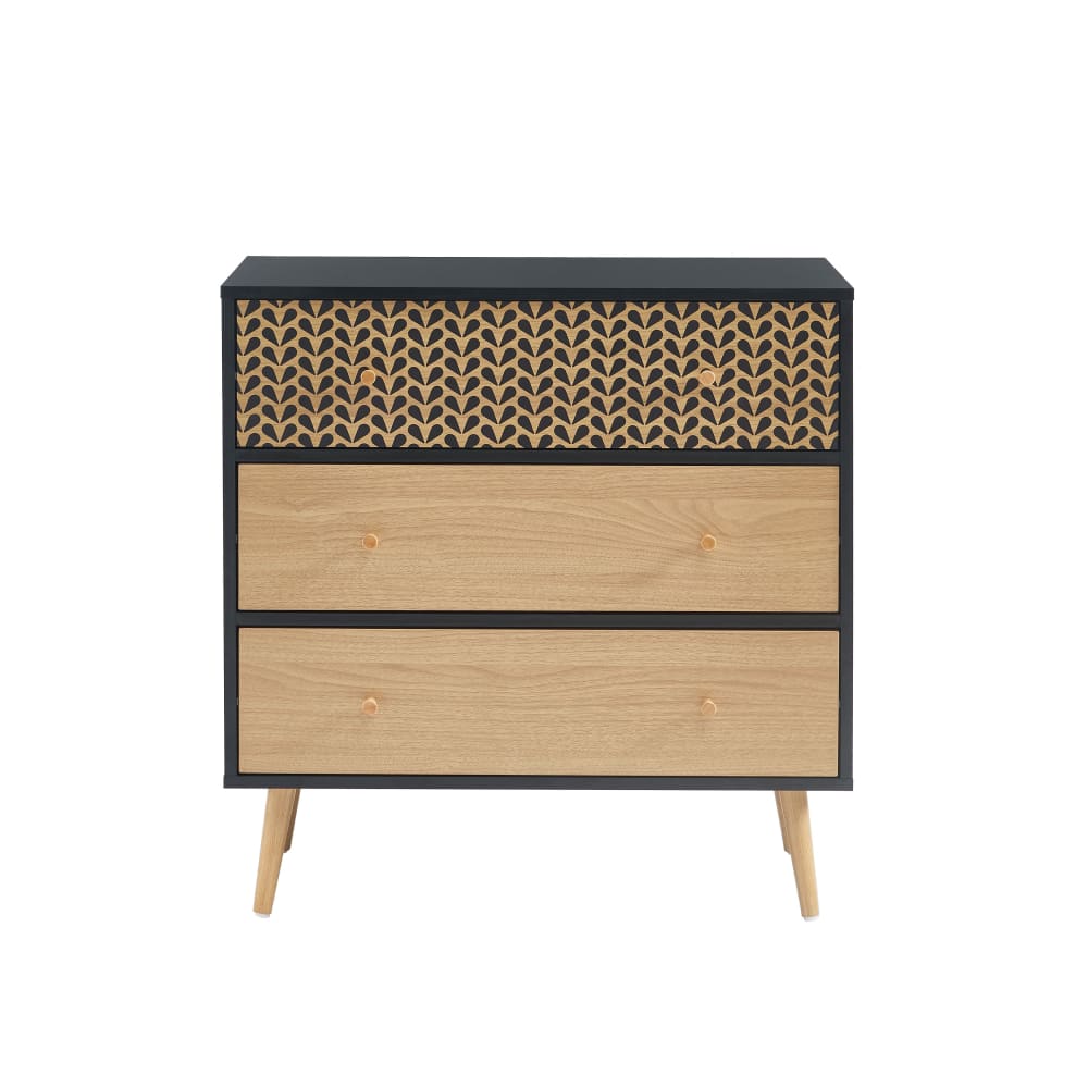 Commode noir et effet bois et chêne 3 tiroirs 78cm - Maisons du Monde