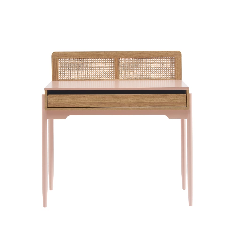 Baita - Bureau  rose et cannage rotin 1 tiroir