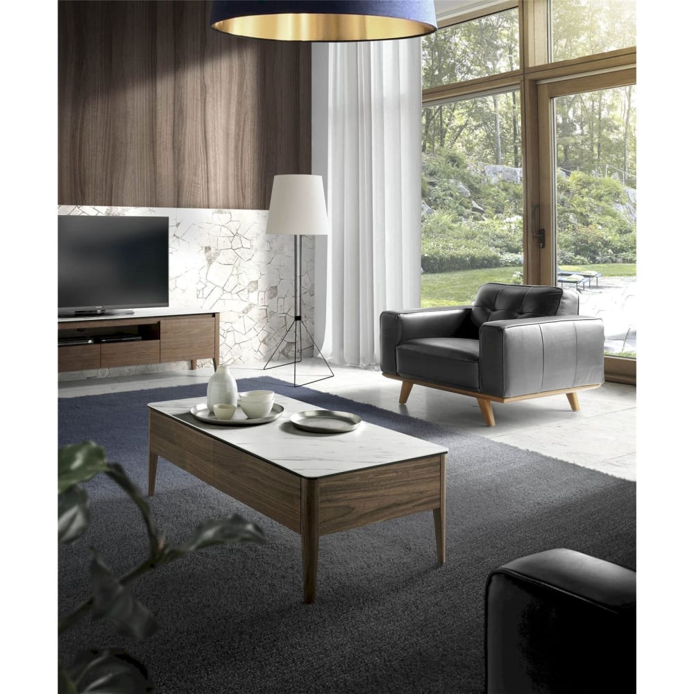 Table basse rectangulaire en marbre et bois avec 2 tiroirs - Maisons du Monde