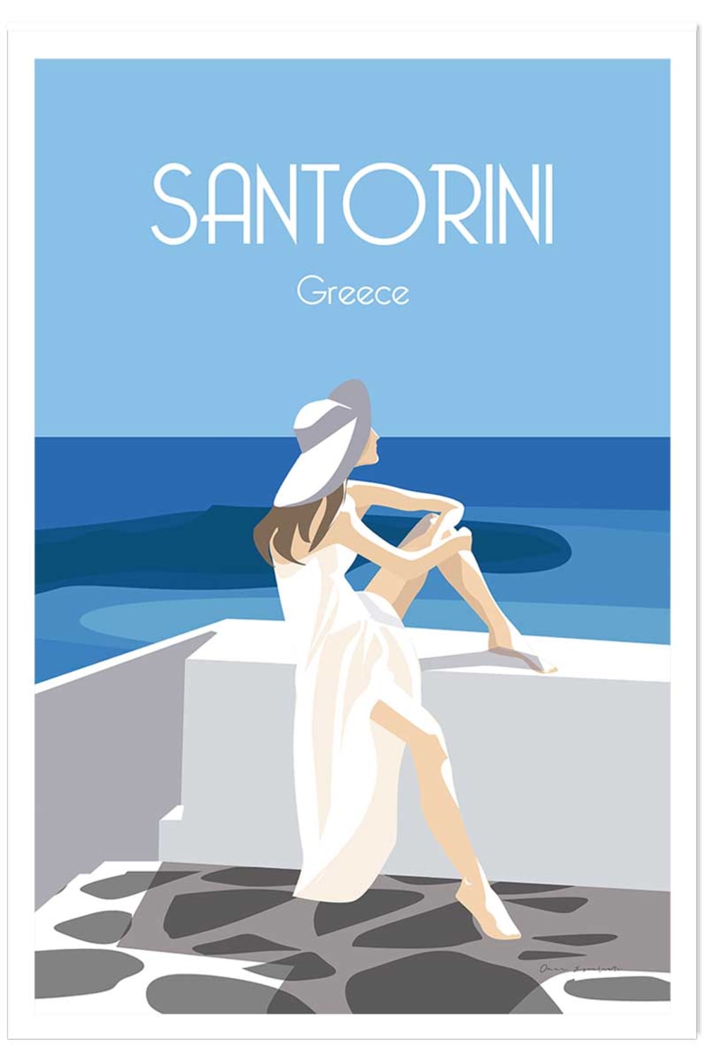 Affiche voyage le bleu de Santorin sans cadre 30x45 cm