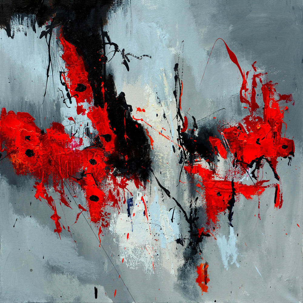 Quadro astratto moderno papaveri cm - Modello Contemporaneo - Rosso - PES - Poliestere