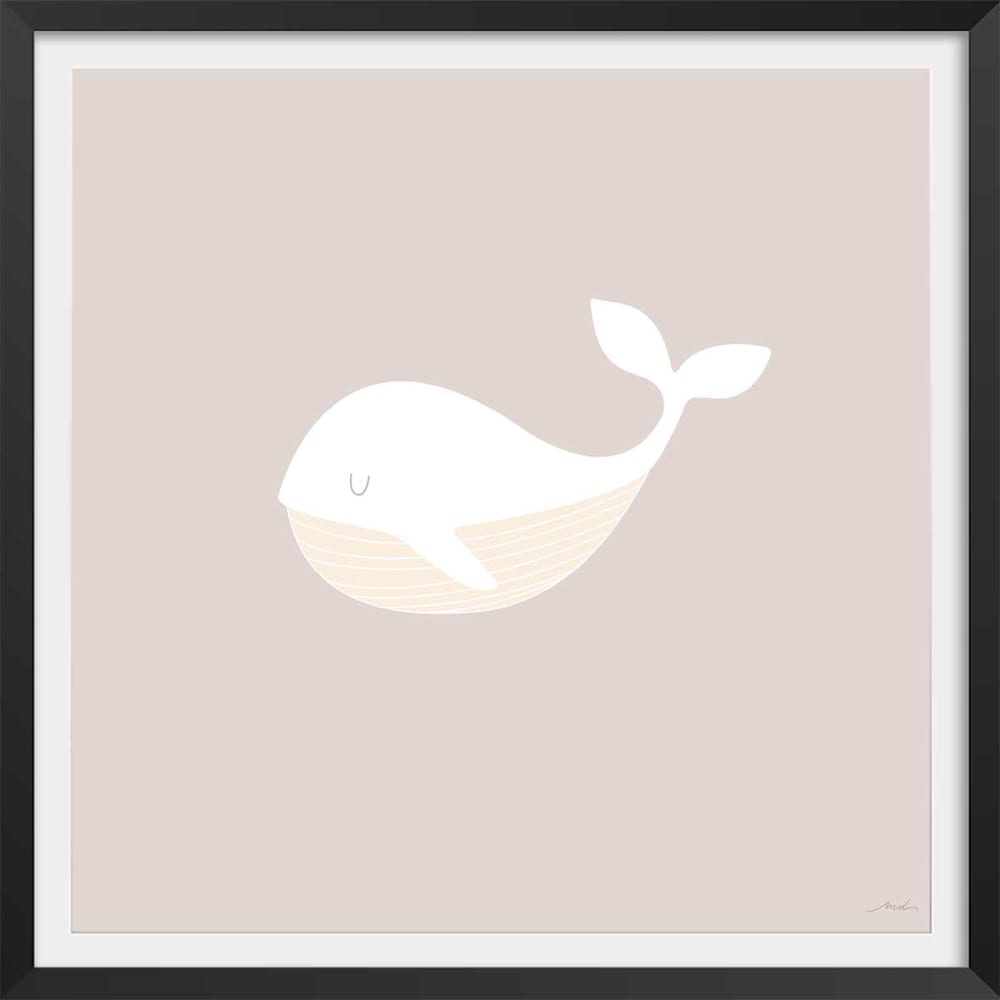 Affiche enfant baleine oh avec cadre noir 30x30 cm