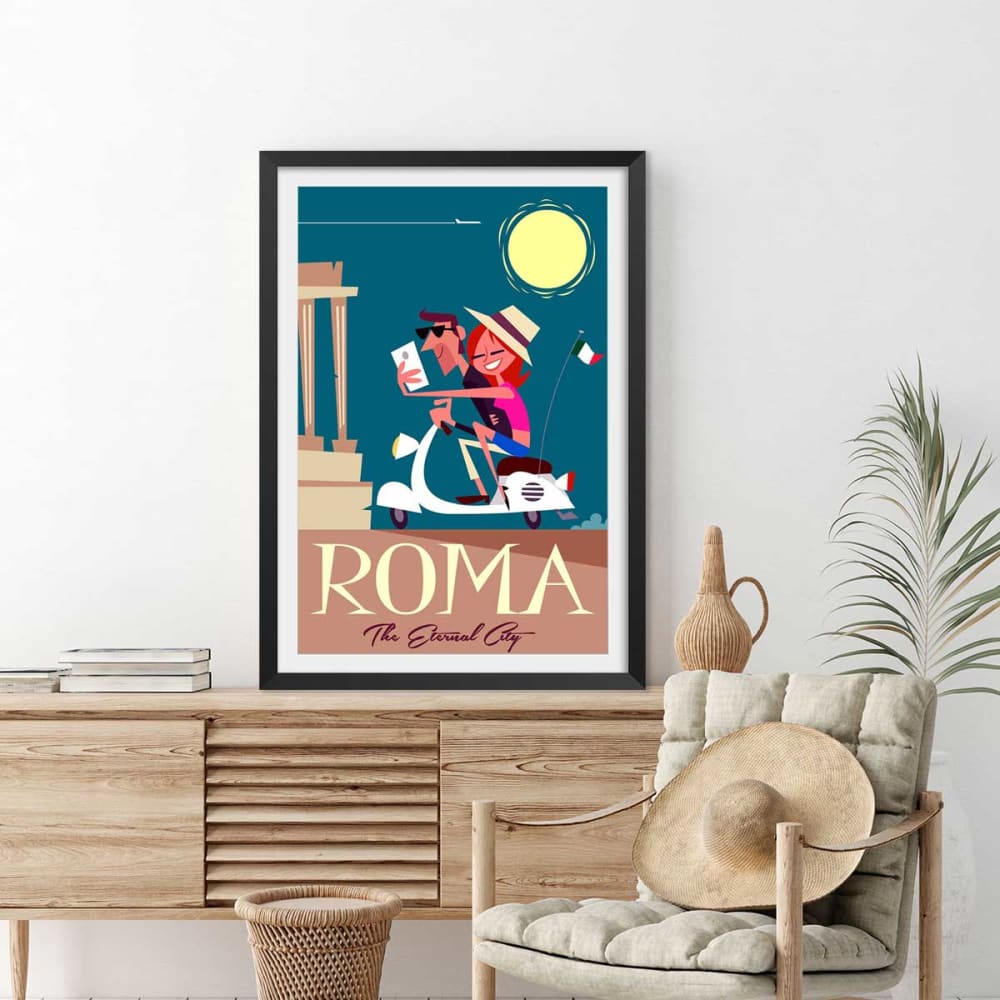 Póster de viaje romántico con marco negro 20x30cm - Maisons du Monde