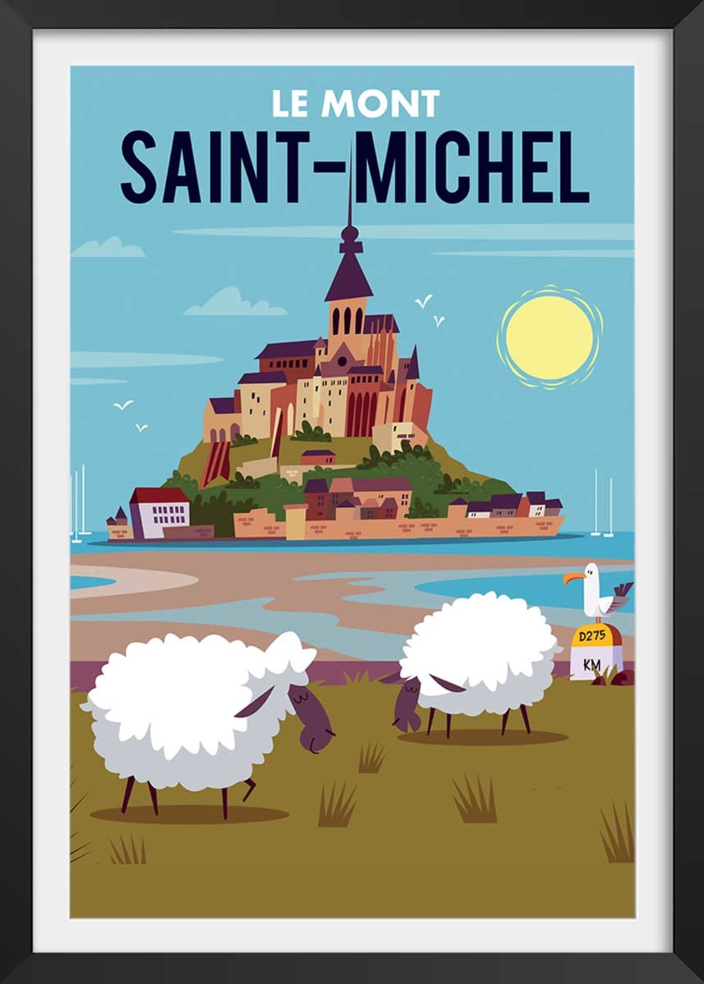 La locandina di mont-saint-michel con marco negro 20x30cm - Modello Vintage - Multicolore - LEGNO