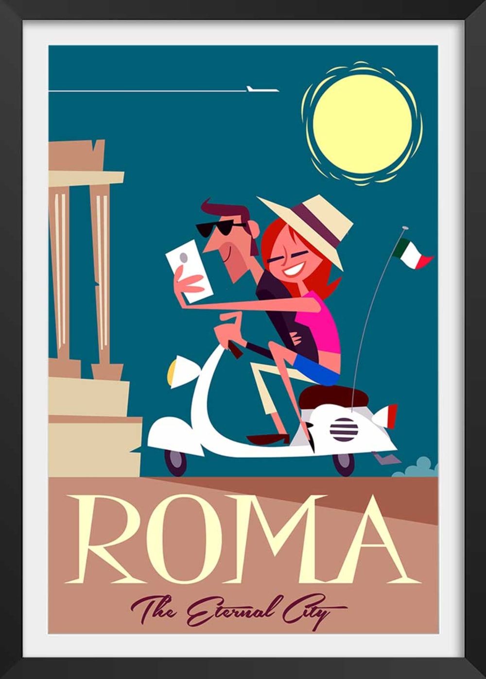 Affiche voyage en amoureux avec cadre noir 60x90 cm