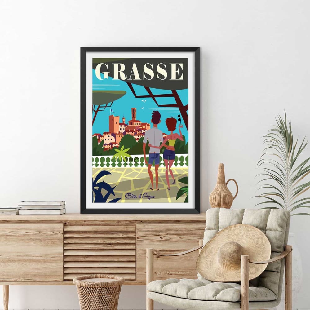 Poster viaggio a grasse con marco negro 40x60 cm - Hexoa