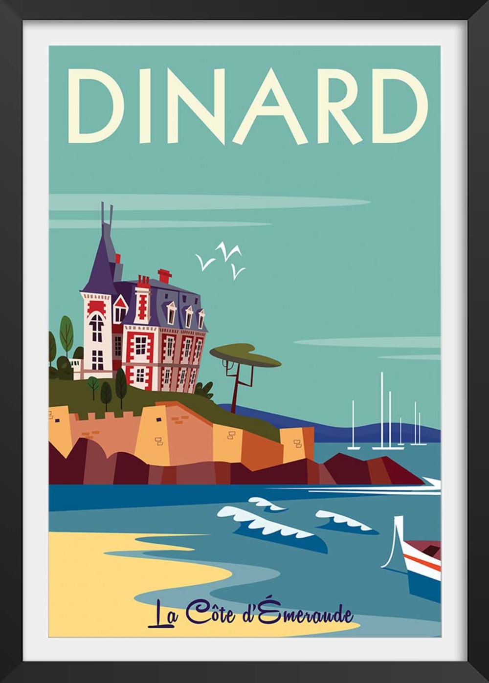 Hexoa Affiche voyage à dinard avec cadre noir 20x30 cm style vintage Multicolore Bois