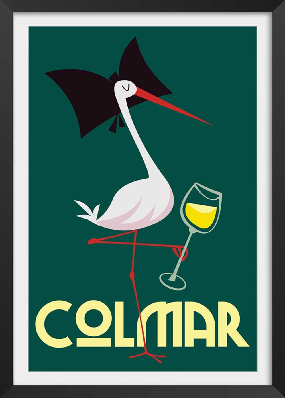 Póster de la cigüeña de colmar con marco negro 20x30cm