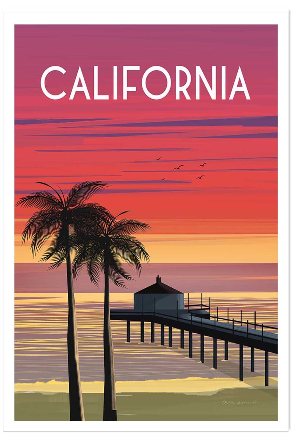 Hexoa Städteposter Reise California Dream 40x60cm style vintage Mehrfarbig Papier