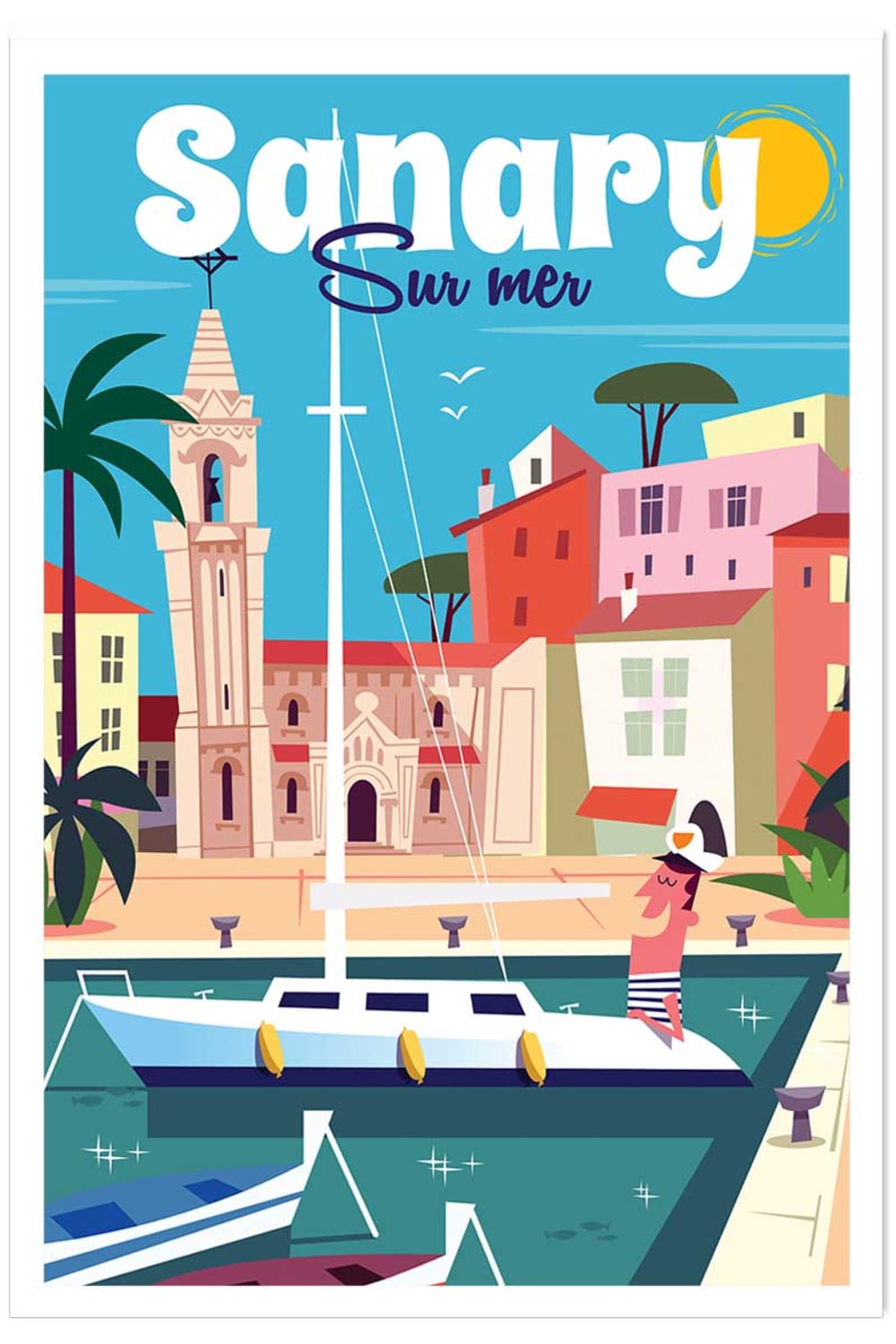 Affiche vacances à Sanary sans cadre 20x30 cm