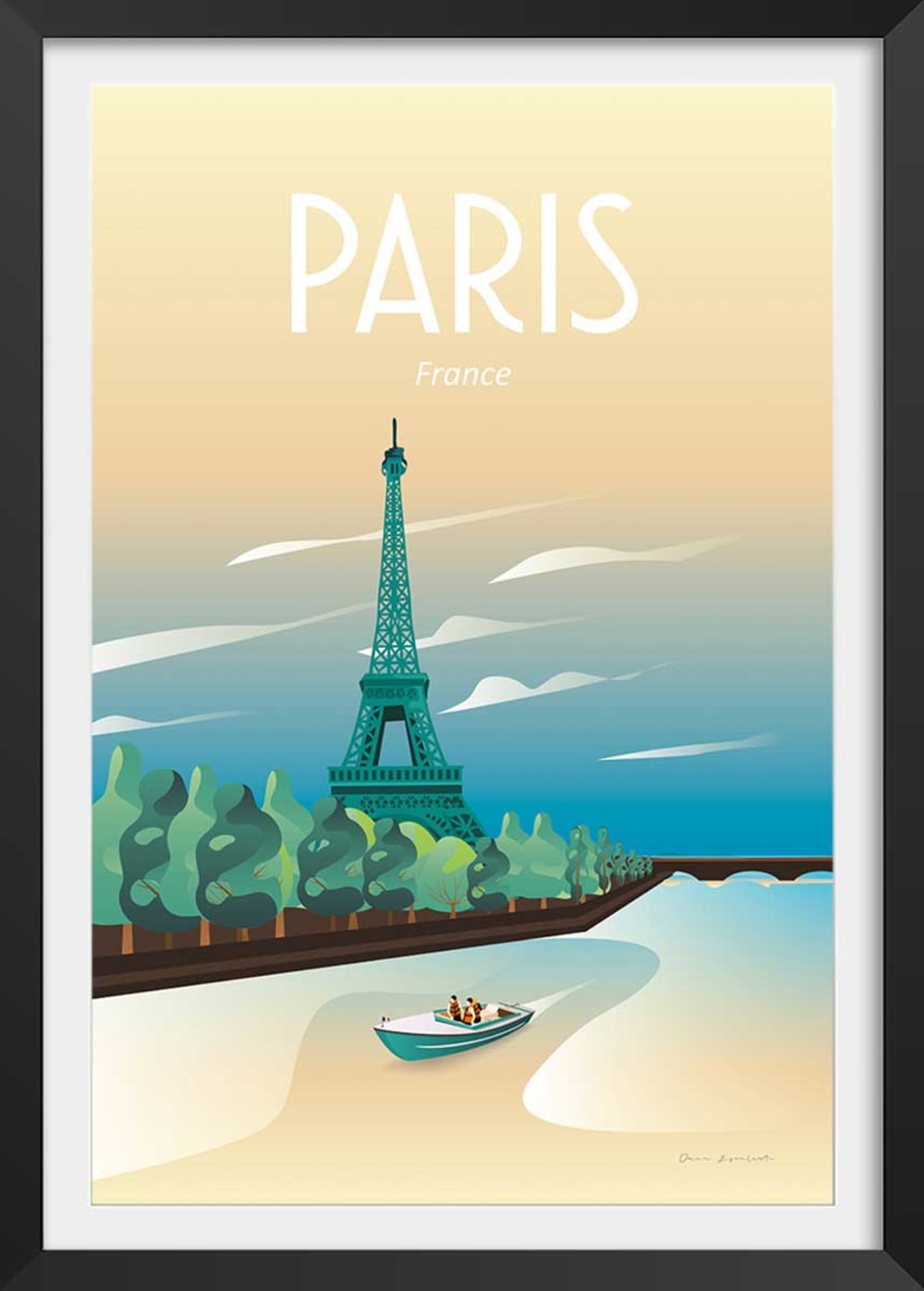 Póster de la ciudad de viaje de parís con marco negro 60x90cm