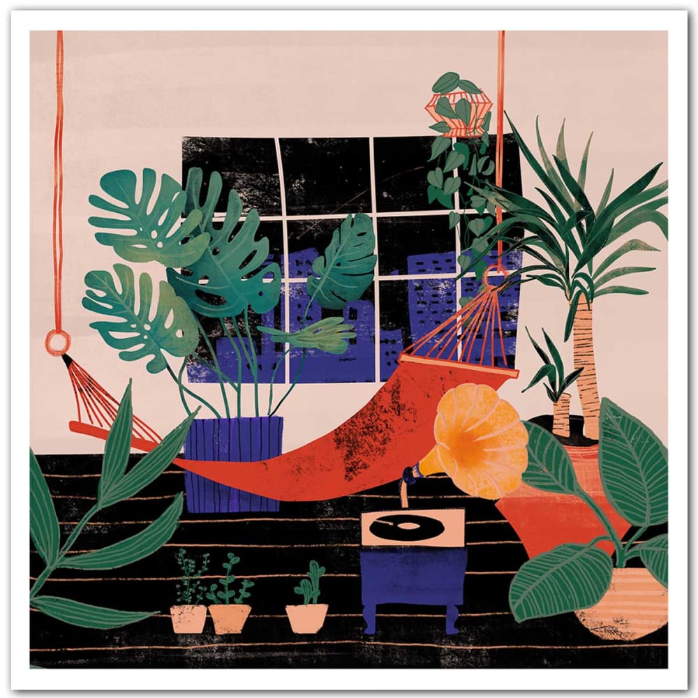 Cartel ilustración tropical chill sin marco 50x50cm